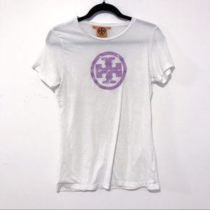 Tory Burch Purple Logo White T-Shirt